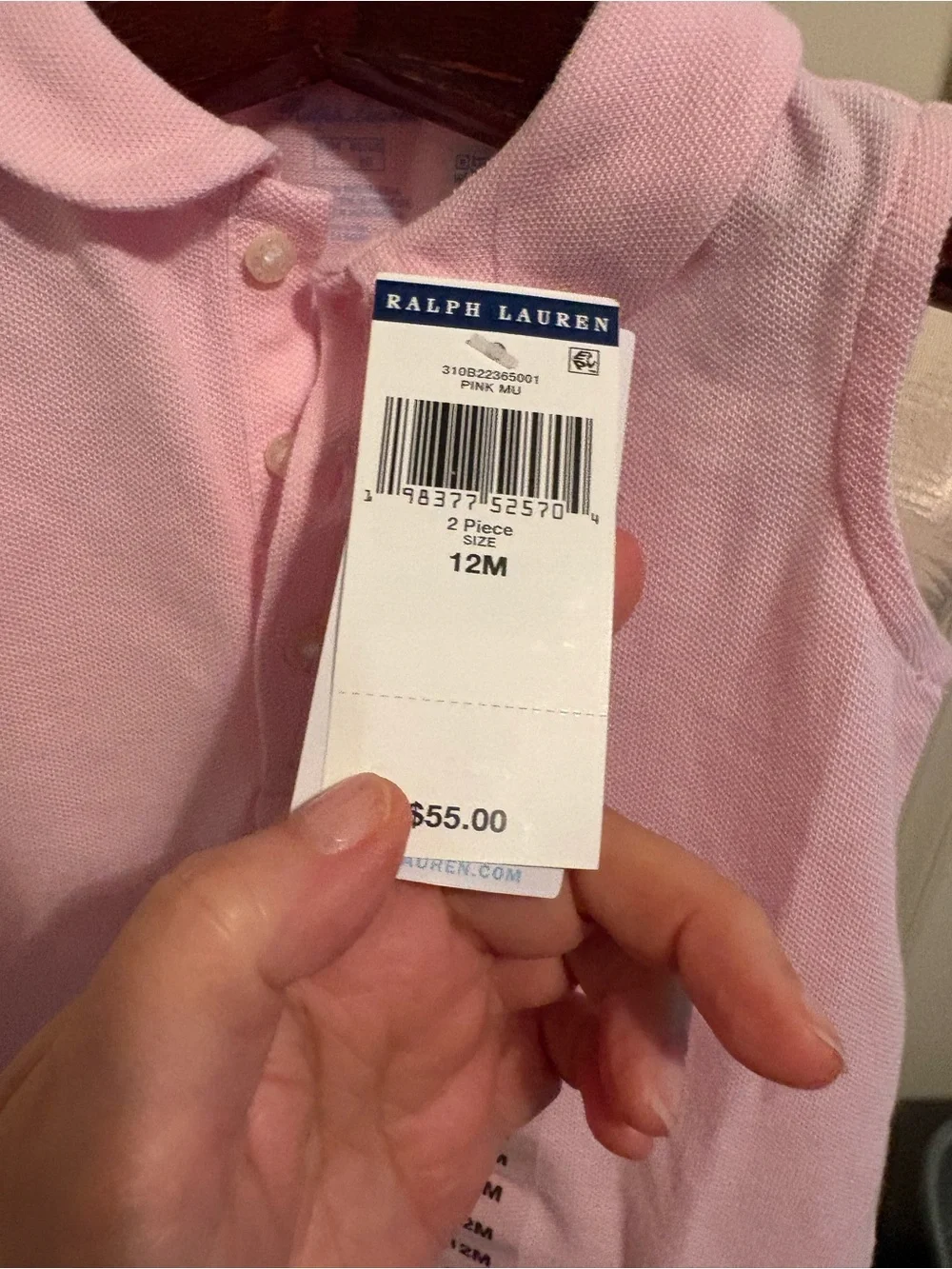 Ralph Lauren 12m nwt Pink Sleeveless Polo dress with White Eyelet Hem - Kids $55